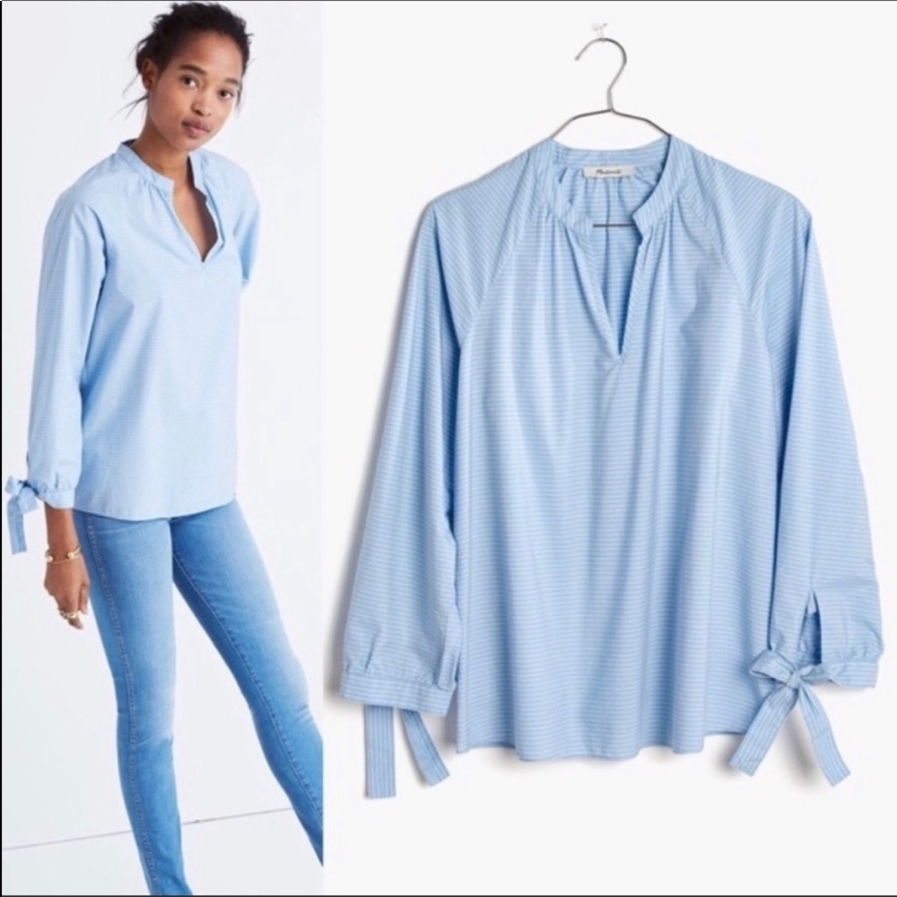 Madewell Striped Tie-Sleeve Popover Top